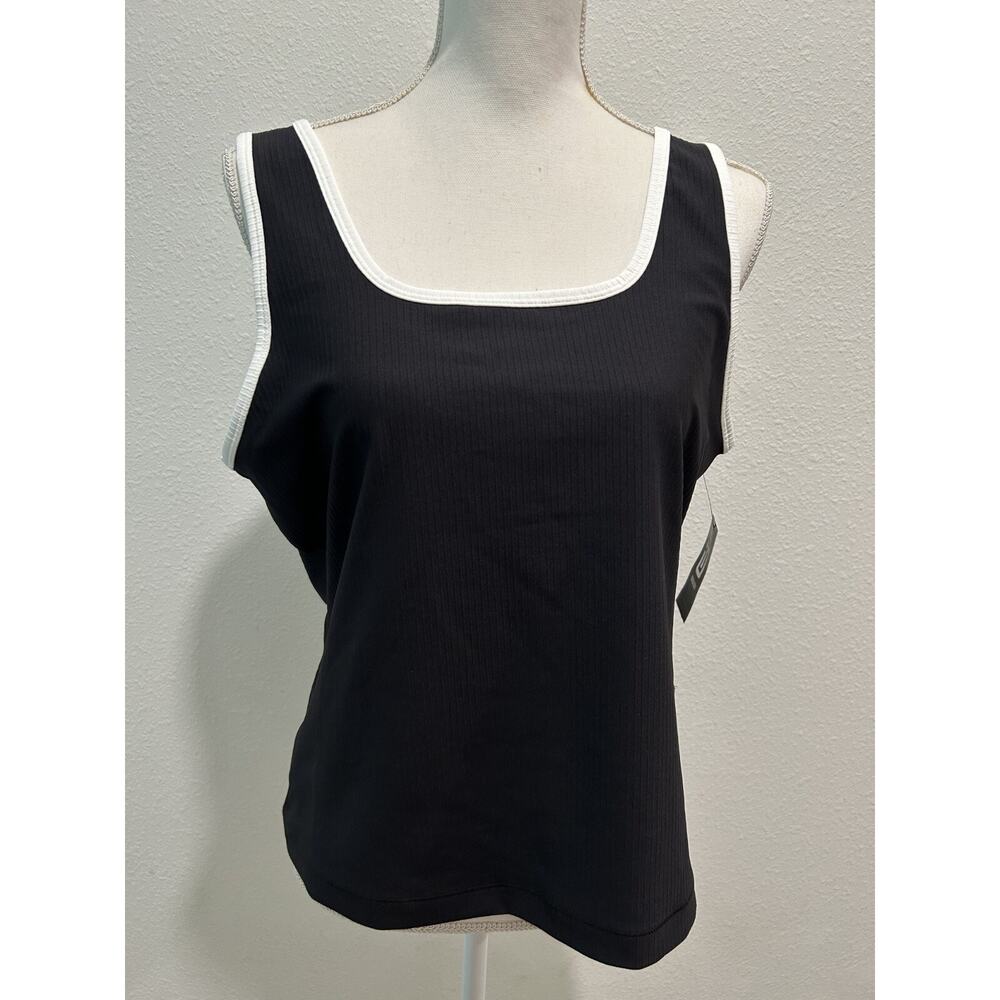 ID Ideology Womens Ottoman Ribbed Tank Top Deep Black White Spandex Blend New